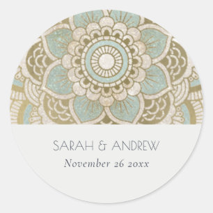 Sticker Rond Elégant Ornate Gold Turquoise Turquoise Mandala Ma