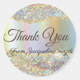 Sticker Rond Élégant Pailleté Holographique Agate Classique de