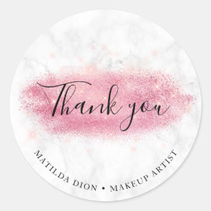 Sticker Rond Élégant paillettes rose gold marbre artiste maquil