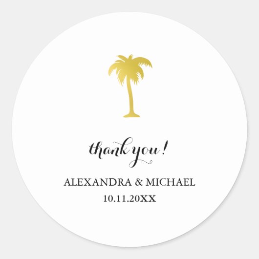 Sticker Rond Elégant Palm Arbre d'or Merci mariage Faveur (Devant)
