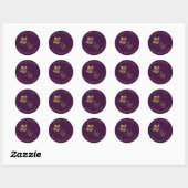 Sticker Rond Elégant papillon en or sur violet, monogramed (Feuille)
