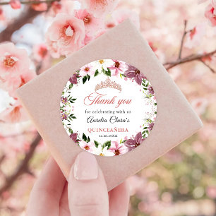 Sticker Rond Élégant papillon floral Quinceañera