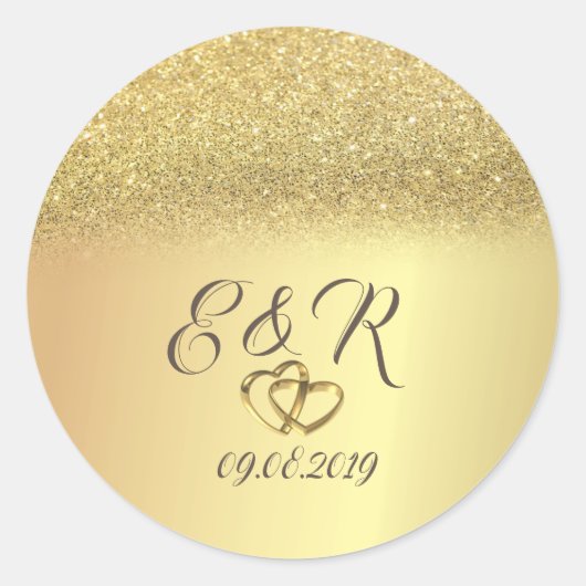 Sticker Rond Elégant Parties scintillant or Bokeh, Mariage de c (Devant)