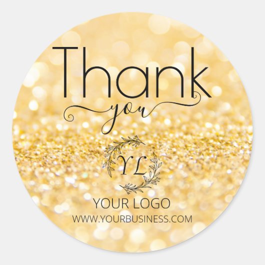 Sticker Rond Elegant Parties scintillant or Merci - Ajouter un  (Devant)