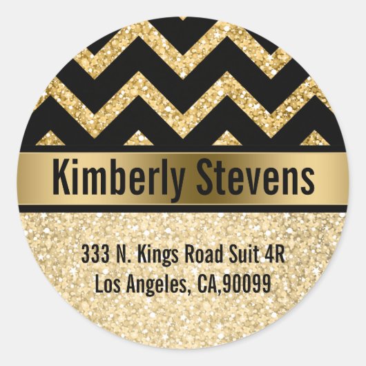 Sticker Rond Elégant Parties scintillant or noir Chevron or Acc (Devant)