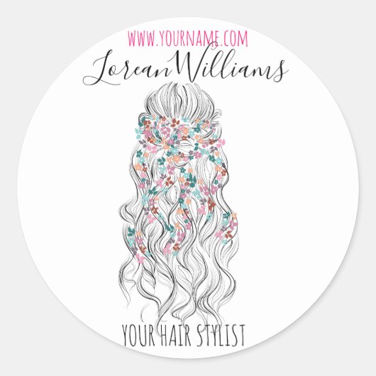 Sticker Rond Élégant Pastel Bride Cheveux Vave Style Floral (Devant)
