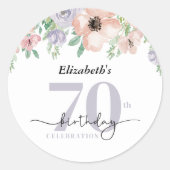Sticker Rond Elégant Pastel Floral 70e fête d'anniversaire (Devant)