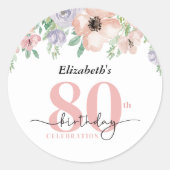 Sticker Rond Elegant Pastel Floral 80th Birthday Party (Devant)