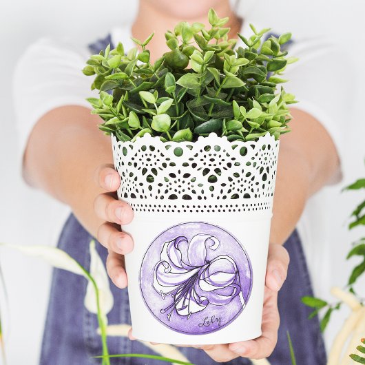 Sticker Rond Elegant Pastel Lavender Lily Aquarelle Ajouter un