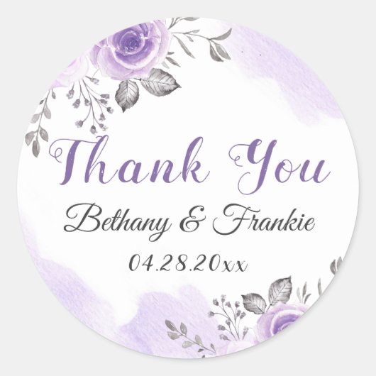 Sticker Rond Élégant Pastel Purple Fleurs de Fleurs de Fleur Me (Devant)
