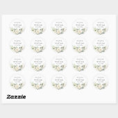 Sticker Rond Elégant Pastel White Roses Eucalyptus Mariage (Feuille)