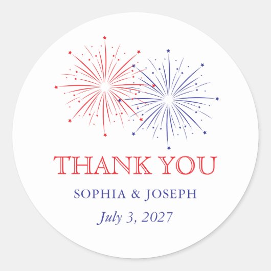 Sticker Rond Elegant Patriotic Fireworks | 4th of July Wedding (Devant)