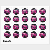 STICKER ROND ELÉGANT PEACOCK EN ROSE, FUCHSIA, NOIR (Feuille)