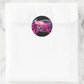 STICKER ROND ELÉGANT PEACOCK EN ROSE, FUCHSIA, NOIR (Sac)