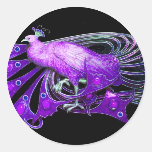 STICKER ROND ÉLÉGANT PEACOCK EN VIOLET VIOLET VIOLET, NOIR (Devant)