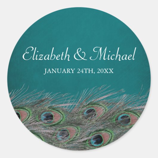 Sticker Rond Elégant Peacock Feathers Round Wedding Favor Étiqu (Devant)