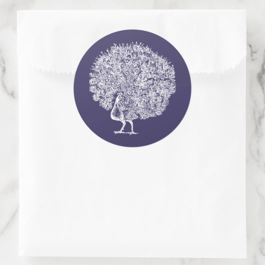 Sticker Rond Élégant Peacock Vintage Midnight Blue Mariage (Sac)