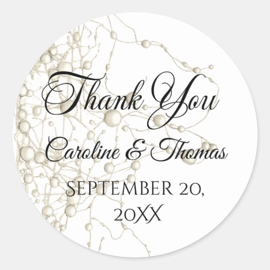 Sticker Rond Elégant Pearl Gold Script Mariage Perles romantiqu (Devant)