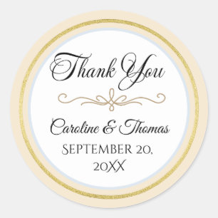 Sticker Rond Elégant Pearl Gold Script Mariage Perles romantiqu