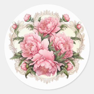 Sticker Rond Élégant Peonies Roses