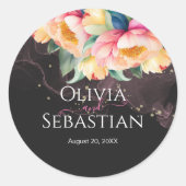 Sticker Rond Elégant Peony aquarelle sur noir | MARIAGE (Devant)