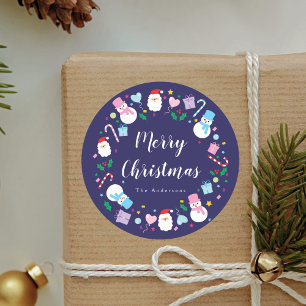 Sticker Rond Elégant Père Noël Snowman Sucre de canne Noël Wrea