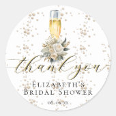 Sticker Rond Elegant Perles & Prosecco Fête des mariées Merci (Devant)