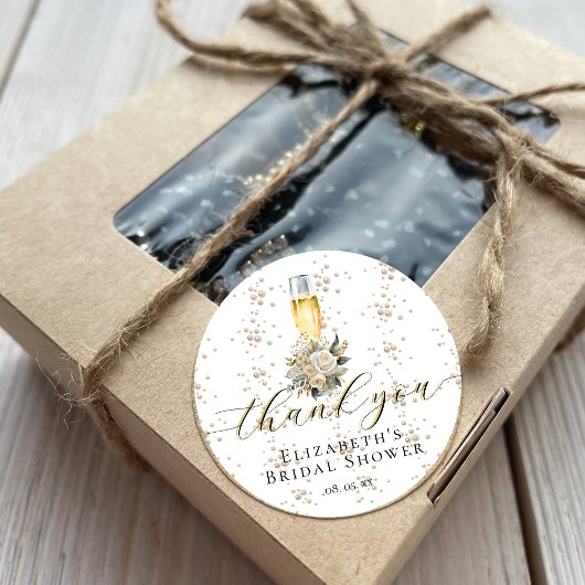 Sticker Rond Elegant Perles & Prosecco Fête des mariées Merci