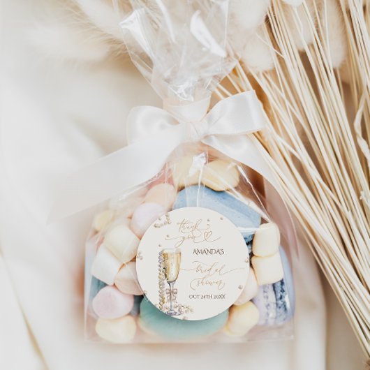 Sticker Rond Elegant Perles & Prosecco Fête des mariées Merci