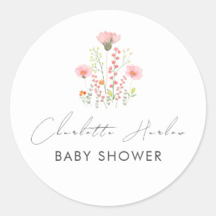 Sticker Rond Elégant petit Baby shower Fleur sauvage moderne