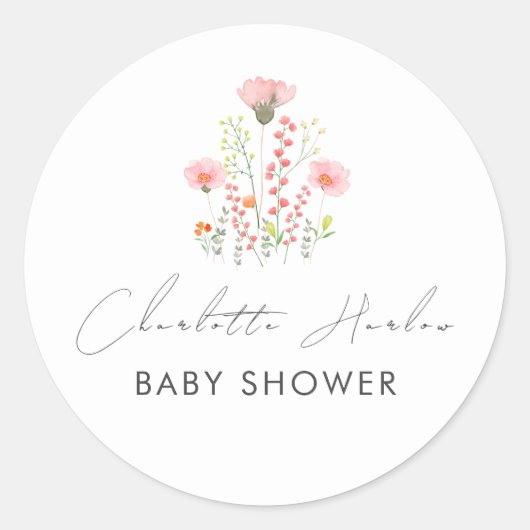Sticker Rond Elégant petit Baby shower Fleur sauvage moderne (Devant)