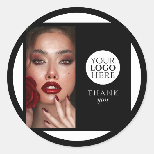 Sticker Rond Elegant Photo Black Logo Thank You Makeup Studio (Devant)