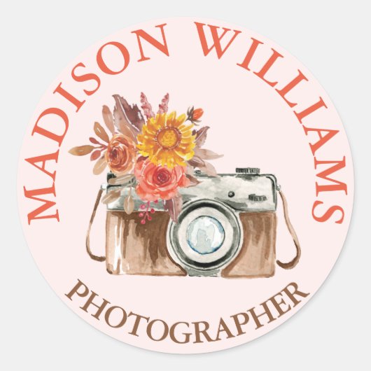 Sticker Rond Élégant Photographe Vintage Chic Pink (Devant)