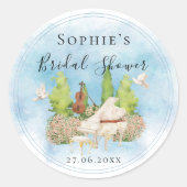 Sticker Rond Élégant Piano Violon Colombes fleurs Mariage (Devant)