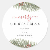 Sticker Rond Élégant Pin Rustique Noël (Devant)