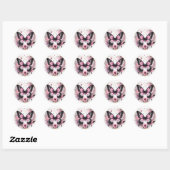 Sticker Rond Elegant Pink and Black Butterfly with Heart Art (Feuille)