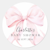 Sticker Rond Elegant Pink Bow Baby Shower (Devant)