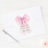 Sticker Rond Elegant Pink Bow Birthday Watercolor (Enveloppe)