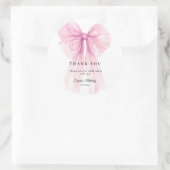 Sticker Rond Elegant Pink Bow Birthday Watercolor (Sac)