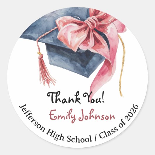 Sticker Rond Elegant Pink Bow Graduation Thank You  (Devant)