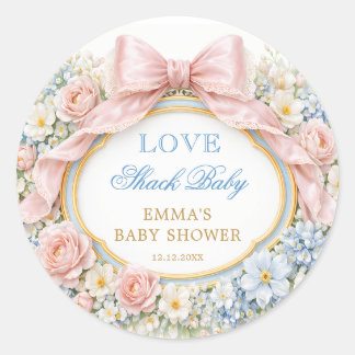 Sticker Rond Elegant Pink Bow Love Shack Vintage Baby Shower