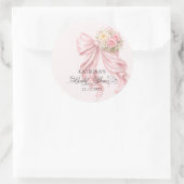 Sticker Rond Elegant Pink Bow Romantic Bridal Shower (Sac)