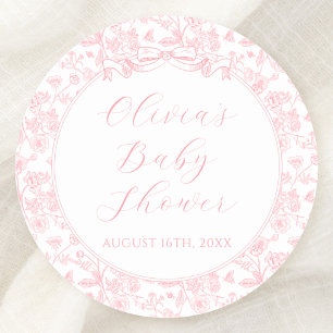 Sticker Rond Elégant Pink Bow Vintage Floral Girl Baby shower