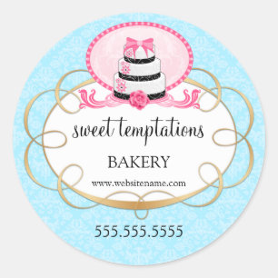 Sticker Rond Élégant Pink Cake Boulangerie Emballage