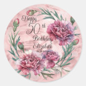 Sticker Rond Elegant Pink Carnations 50th Birthday Party (Devant)