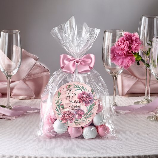 Sticker Rond Elegant Pink Carnations 70th Birthday Party 