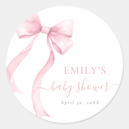 Sticker Rond Elegant Pink Coquette Bow Girl Baby Shower (Devant)