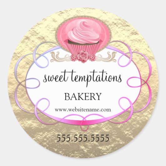 Sticker Rond Elégant Pink Cupcake Bakery emballage (Devant)