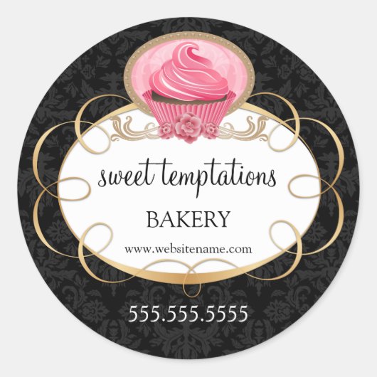 Sticker Rond Élégant Pink Cupcake Boulangerie emballage (Devant)