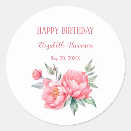 Sticker Rond Elégant Pink Peony Botanical Anniversaire Brunch (Devant)
